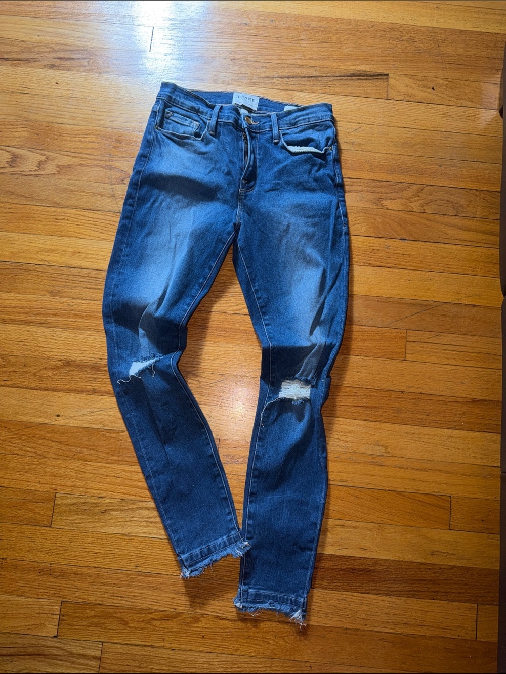 Frame Denim Women's Dark Blue Distressed Skinny Jeans